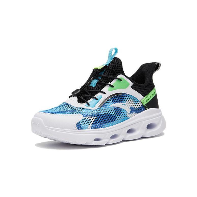 Anta Lace-Up Mesh Durable Breathable Low-Top Running Shoes Kids Sneaker Black White Blue 312325531-5