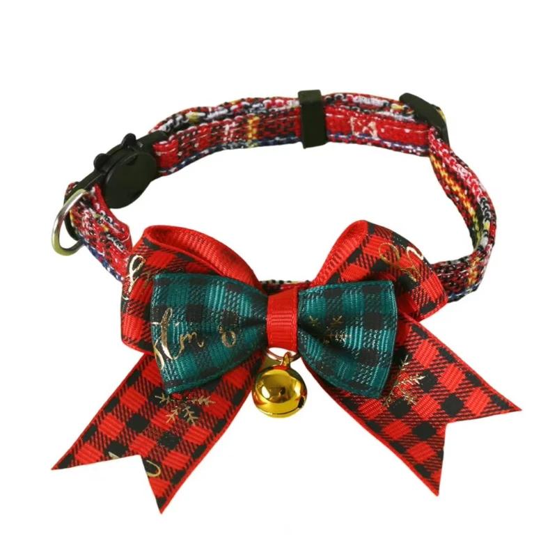 Festive Christmas Gift Cat Bow Tie Bell Collar Adjustable Soft Lucky Charm Pet Accessory For Kitten Holiday Party Costume Decor