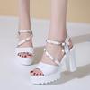 2025 Summer New Korean Version of Fish Mouth Versatile Waterproof Table High Heel Sandals Women's One-word Buckle Thin Heel Fashion Women's Shoes