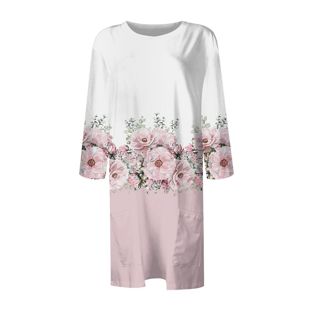 Women's  Casual 3/4 Sleeve Shirts Fashion Print Tunic Tops With Pockets