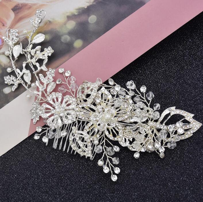 Klassische Silber Diamant Kristall Weiße Perle Haarschmuck Hochzeit Geflochtenes Kopfschmuck Party Damen Schmuck
