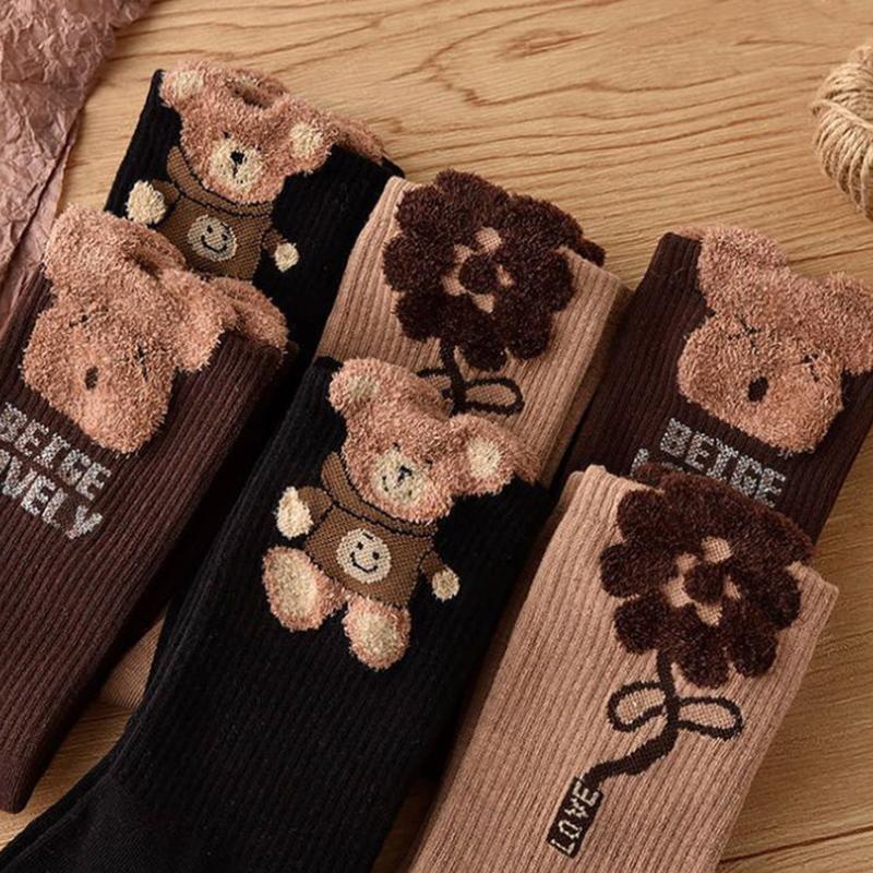 1Pair Plush Bear Stockings Autumn Winter Female Stockings Kawaii Cute Socks Lovely Korean Style Socks For Girls