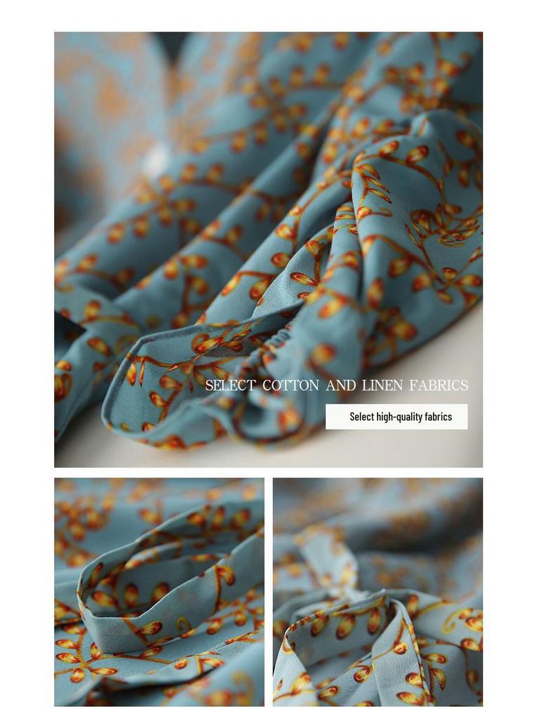 High-End Floral Mulberry Silk Mid-Length Dress