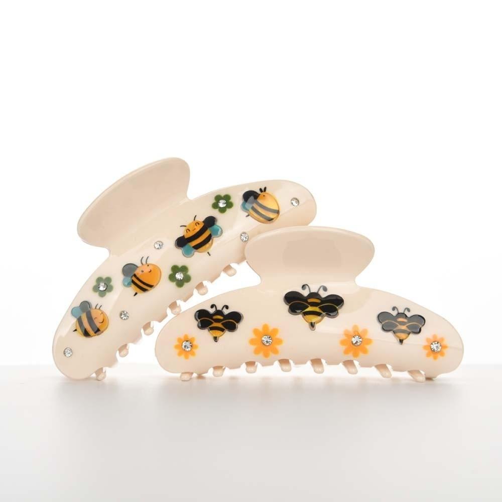 Iridescent Women Shark Clip Flower Acrylic Hair Claw Creative Rhinestone-inlay Hair Claw  Girls