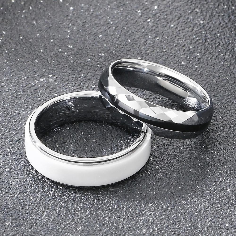6mm White Ceramic Wedding Ring Wedding Band Jewelry Engagement Tungsten Steel Rings for Men Women Comfort Fit Size 6--13