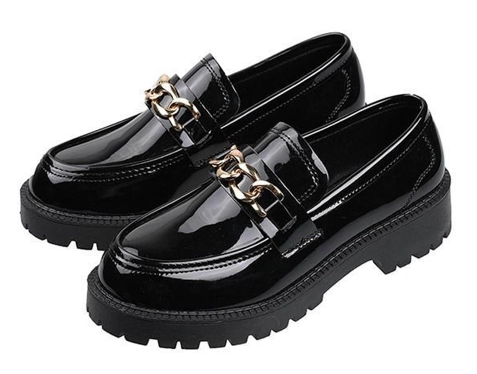 Женские лоферы 12plus на толстой подошве с цепями удобные для ходьбы идеально подходят для поездок на работу в офис и т д Черные Размер 245 см 5740₽