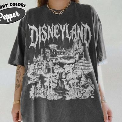 Comfort Colors Vintage Disneyland Halloween Shirt, Gothic Disney Park Collage Tee, Spooky Castle Family Vacation Shirt