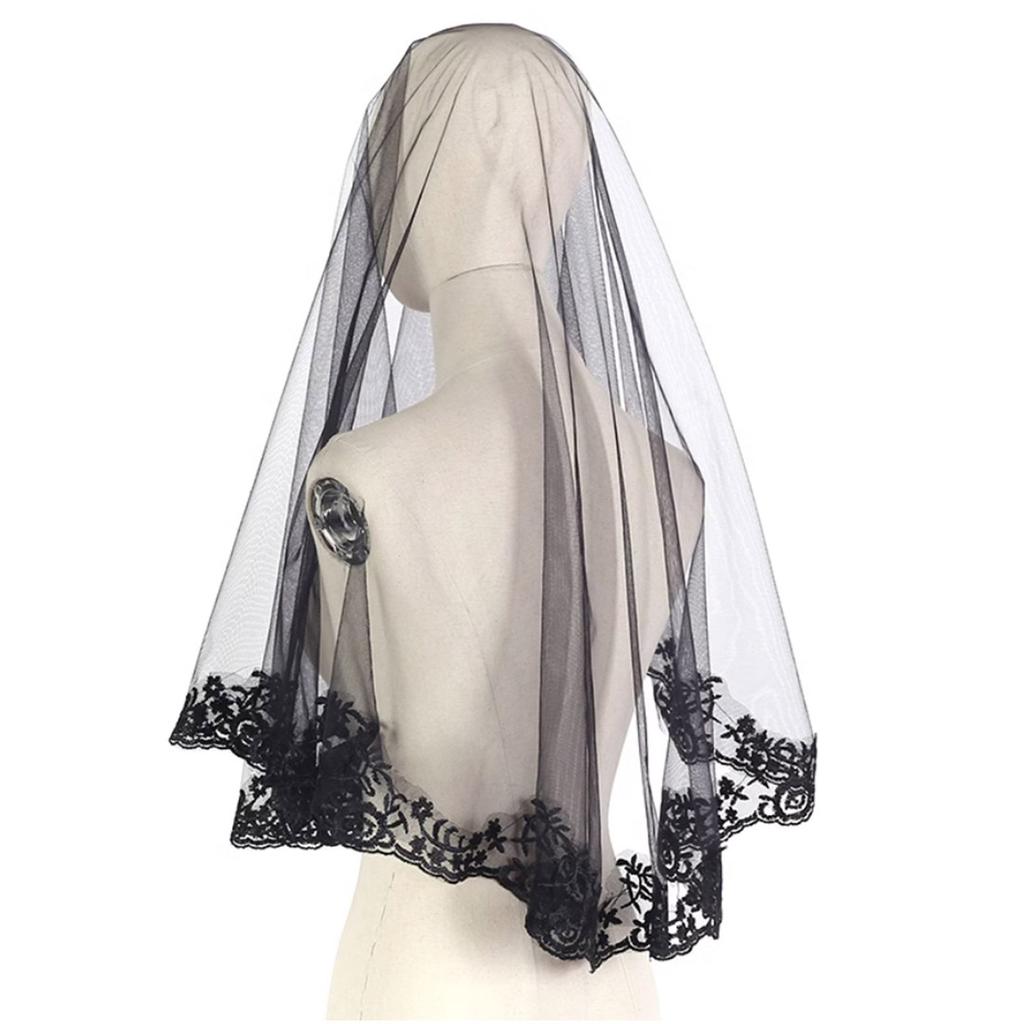 Mørkt slør Blonder Slør Mantilla Hodeplagg Bryllup Hårtilbehør Svart Bryllupsslør Skjerf Blonder Svart Slør