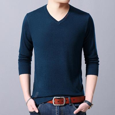 Men's Spring New Style Men's Knitted Sweater for Young and Middle-aged Men V-neck Simple Casual Long-sleeved Knitted Sweater