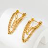 Fenny Jewelry 18K Gold-plated Double Layer Pin Link Cuban Chain Tassel Drop Hoop Stainless Steel Earring for Women