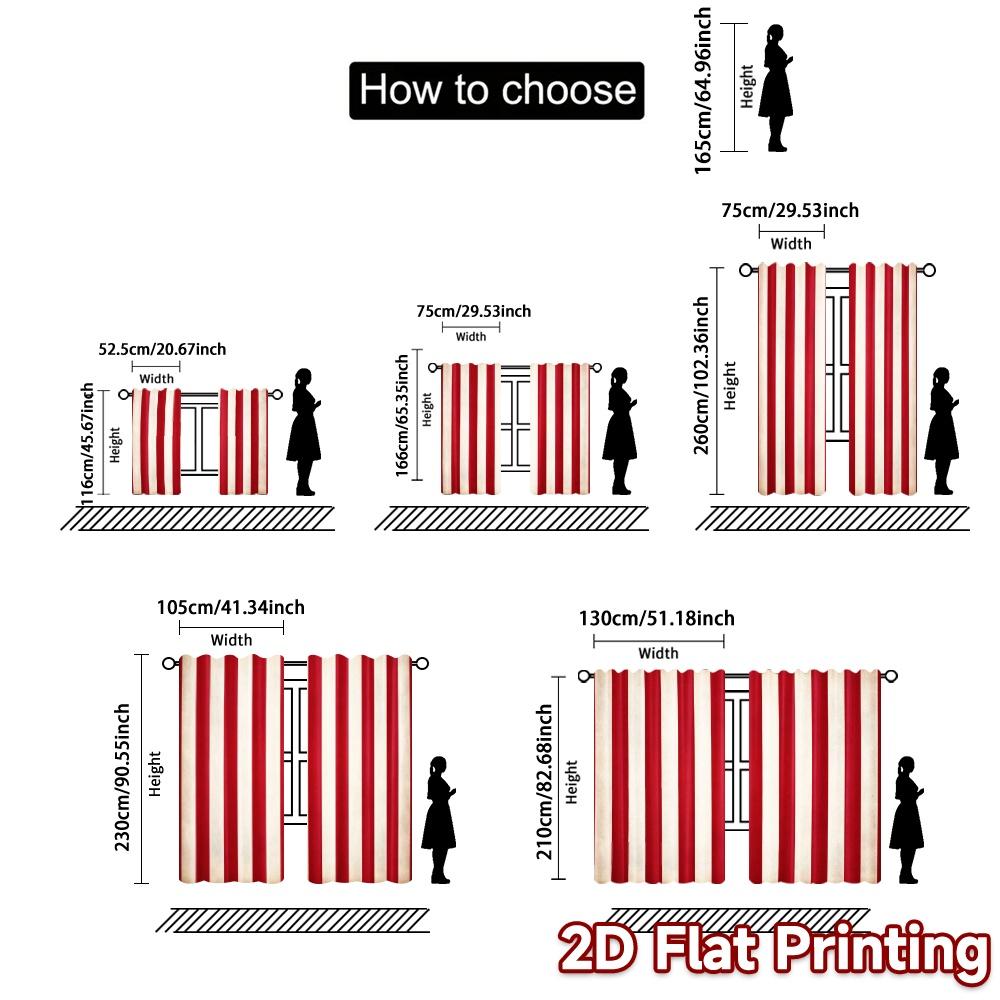 Flat Printing Curtains Without Rod Redwhitestripes Pattern Popular Versatile Polyester Curtain Set Of 2 Made Washable