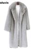 Fall Winter Women's Long Fur Coat with Westem Collar Suit Jacket Faux Fur Overcoat
