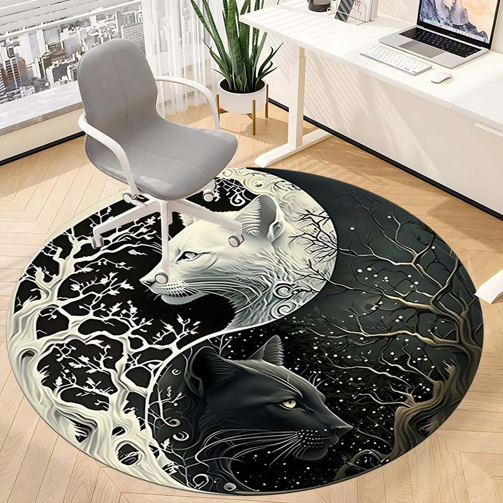 

1PC Yin-Yang Cats Chair Carpet for Office Non-Slip, Lightweight, Machine Washable Rug for Office, Sleeping, Room - Holiday Decoryy251009026 80cm by 80cm