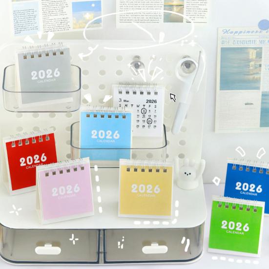 2026 Mini Desktop Calendar Cute Cartoon Desk Planner with Spiral Binding Small Planning Notebook for Office Home