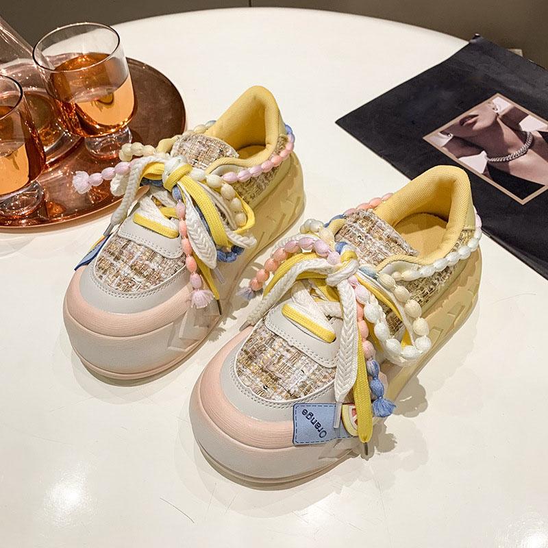 Fashion Korean Style Ladies Fashion Kawaii Round Toe Lace Up Comfort Women's Vulcanized Shoes Spring Flats Outdoor Sneakers Zapatillas