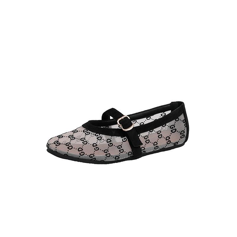 Damen Mesh Ballerinas Sommer Mary Jane Schuhe Ballerina Laufschuhe Rutschfest Quadratische Geschlossene Zehenpartie Mary Jane Ballerinas mit Verstellbarem Riemen Abendschuhe