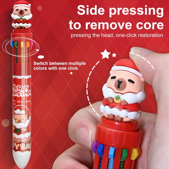 Christmas Capybara Ballpoint Pen 10 Color Retractable Cartoon Pen Smooth Writing Festive