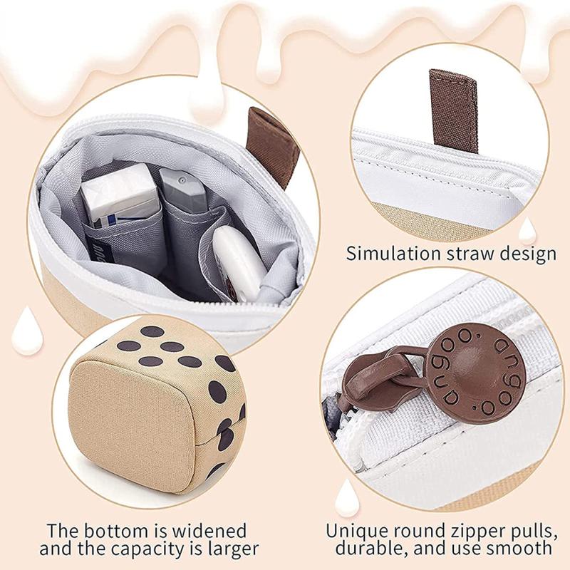 Pencil Case With Stand Cute Milk Tea Cup Shape Pen Storage Bag Standable Retractable Round Cartoon