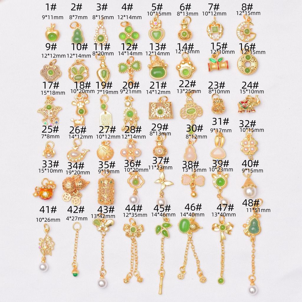 10pcs Color-Preserving Ancient Sand Gold Pendant, Four-Leaf Clover Lucky Lock Pearl Pendant, Bow Pendant Diy Handmade Beaded Accessories