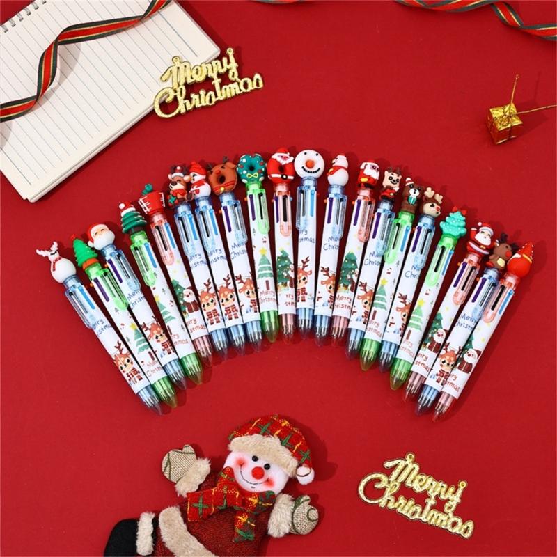 10Pcs Christmas Multicolored Pen 6 Color-in-1 Writing Pens Retractable Colored Ballpoint Pen for Color Coding Journaling