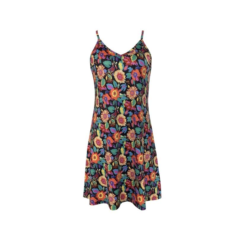 Kleid mit Blumendruck und V-Ausschnitt, ärmelloses Cami-Kleid mit Spaghettiträgern und rückenfreiem Design für Frühling & Sommer, Damenbekleidung