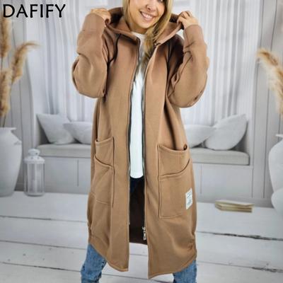 Women's Fashion Casual Solid Color Print Autumn Winter Long Sleeve Hooded Jackets & Coats