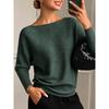 Top a tinta unita largo con scollo rotondo, Pullover a manica lunga off-shoulder, Camicetta casual da tutti i giorni