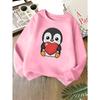 Kids Unisex Crewneck Sweatshirt, Cute Cartoon Penguin Holding Red Heart Print Soft Fleece Pullover For Kids Over 4 Years Old