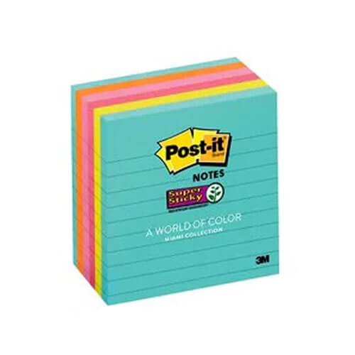 Post-It Lined Super Sticky Notes 6pk (Miami)