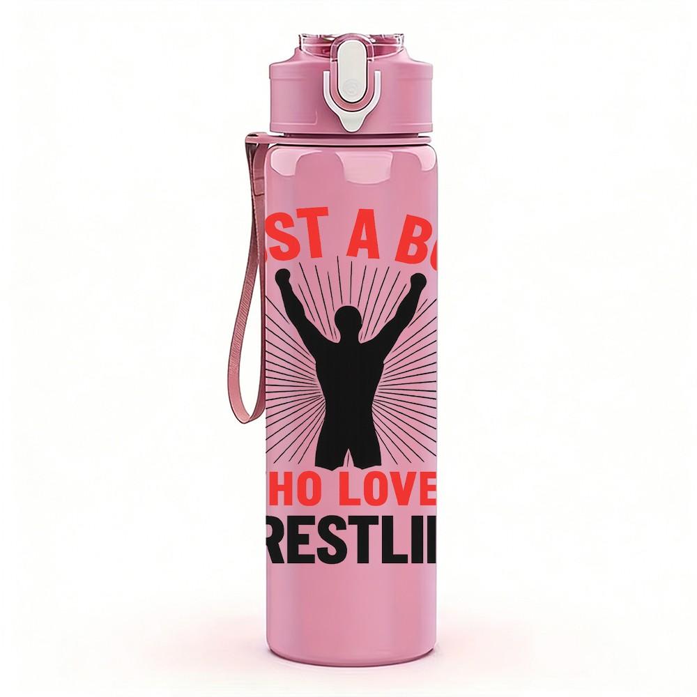1PC Just A Boy Who Loves Wrestling Silhouette 750ml Color Plastic Sports Water Bottle Leakproof Flip Straw Lid Suitable for Sports Office Home Use
