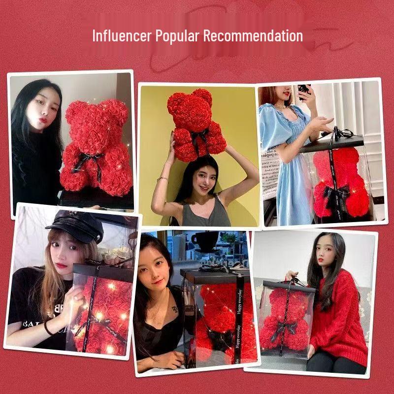 Preserved Rose Flower Bear for Teacher's Day, Christmas, Valentine's, Birthday - Real Flower Gift