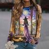 Women's Halloween Printed Long Sleeve Round Neck Raglan Sleeve Pullover Top