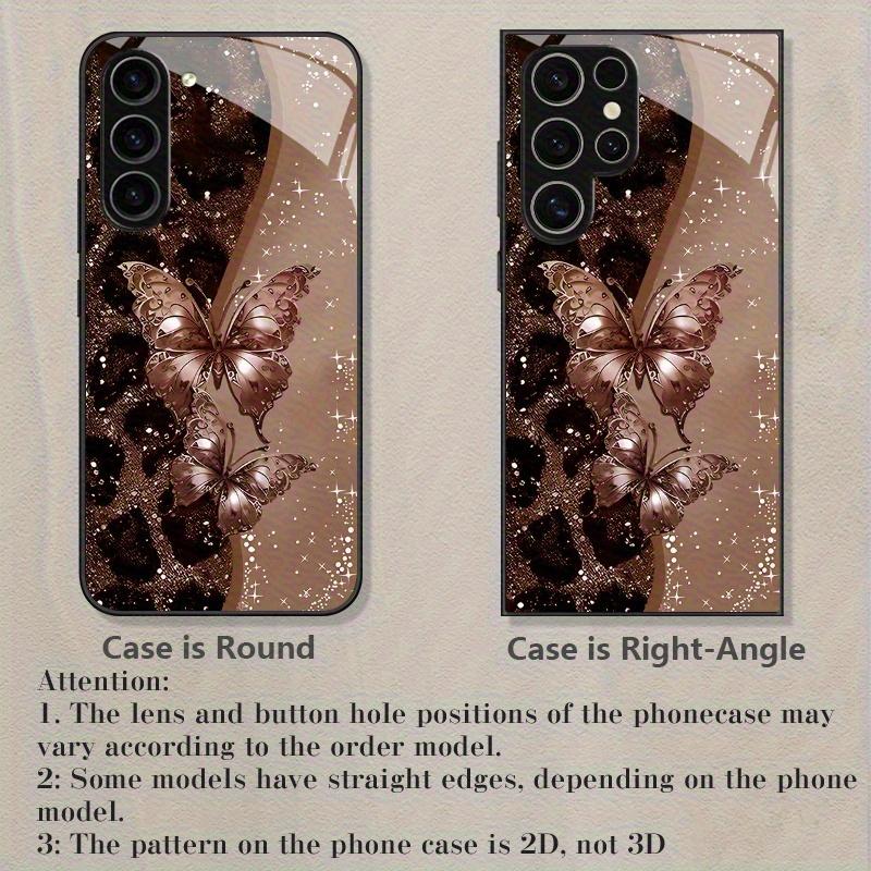 Brown butterfly leopard print glass phone case suitable for Samsung Galaxy S26 S25 S24 S23 S22 S21 S20 FE/Ultra/Plus dustproof