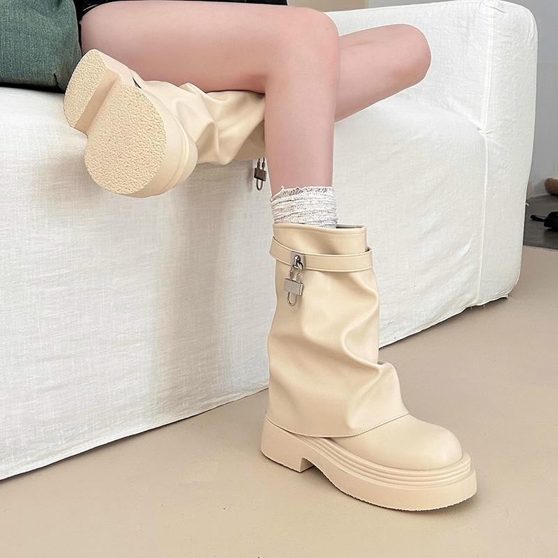 High Heel Martin Boots Internet Celebrity Short Boots Women's Summer Fashion Boots Foreign Thick Heel Leather Boots Retro Versatile Panties