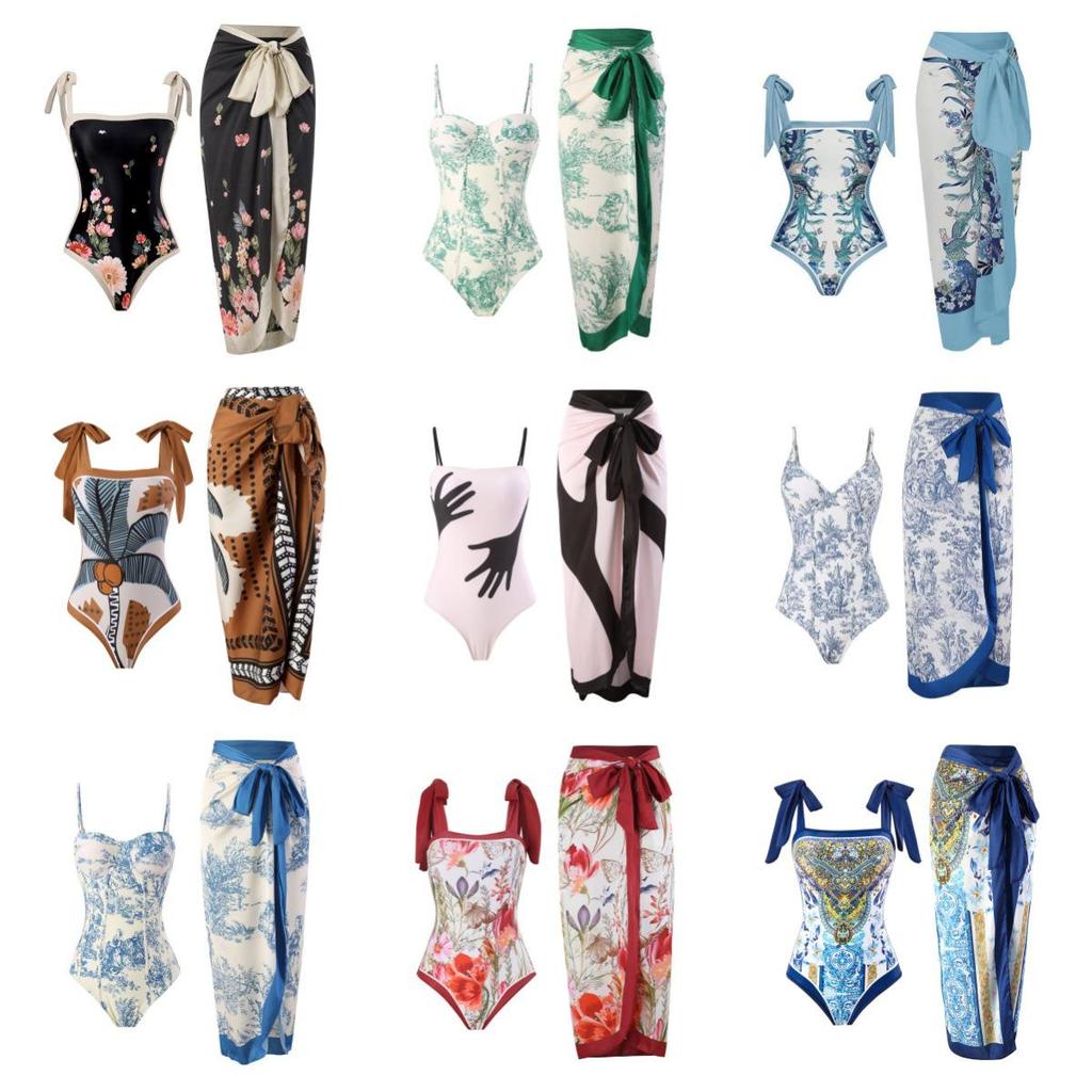 2026 Europäisches & Amerikanisches Bedrucktes Rückenfreies Bikini-Set mit Langem Gaze-Rock - Sexy Dreiteiliger Badeanzug