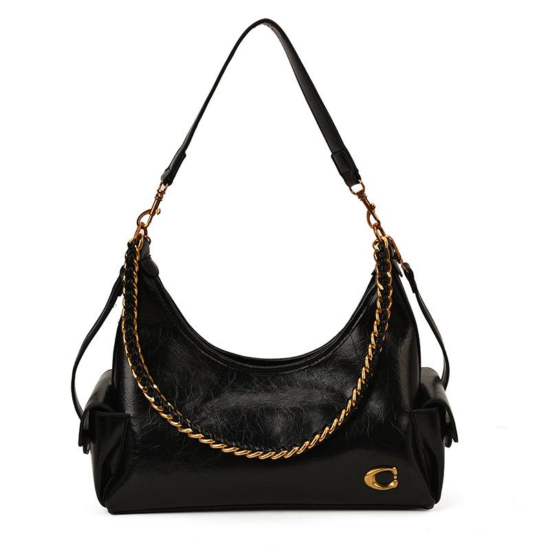 Large-capacity Simple and Fashionable Chain Shoulder Bag with Elastic Waist for Underarm Carrying - Retro Crossbody Commuter Bag