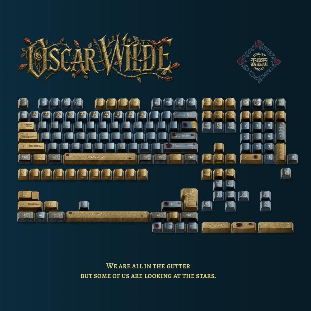 Wilde Theme Keycaps Set 153Keys PBT Custom Retro Metallic Texture Keyboard Cap Cherry Profile Keycaps for Mechanical Keyboard