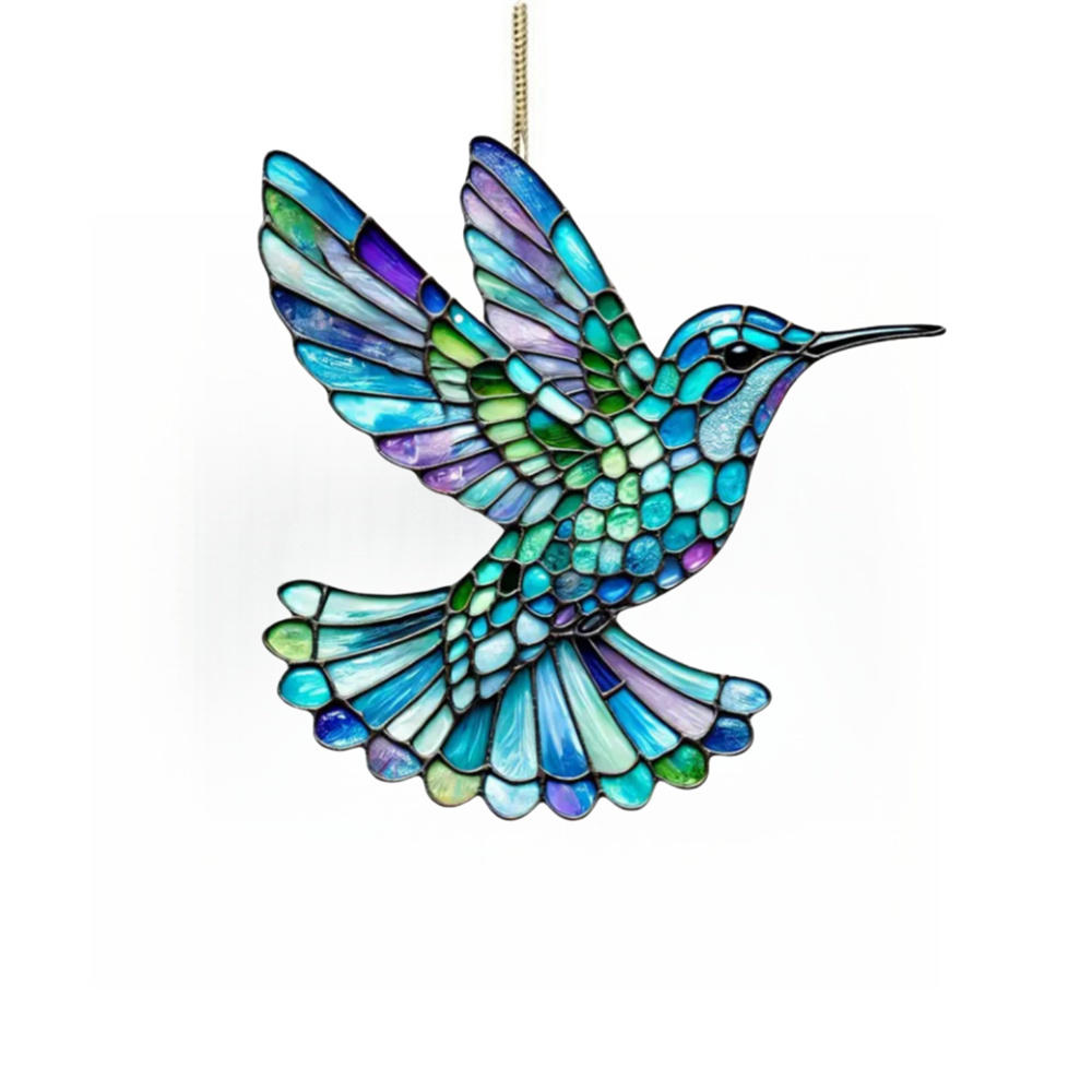 NEW Acrylic Painted Hummingbird Pendant Bird Floral Pattern Suncatcher Round Wreath Porch Window Outdoor Patio Hanging Ornaments