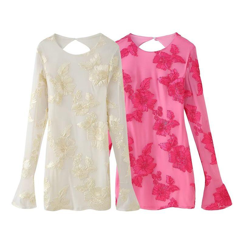 Kaslead New Arrival Women's Clothing Fashion Style Fashion Minimalist Three-Dimensional Plate Flower Long Sleeves Backless Dress