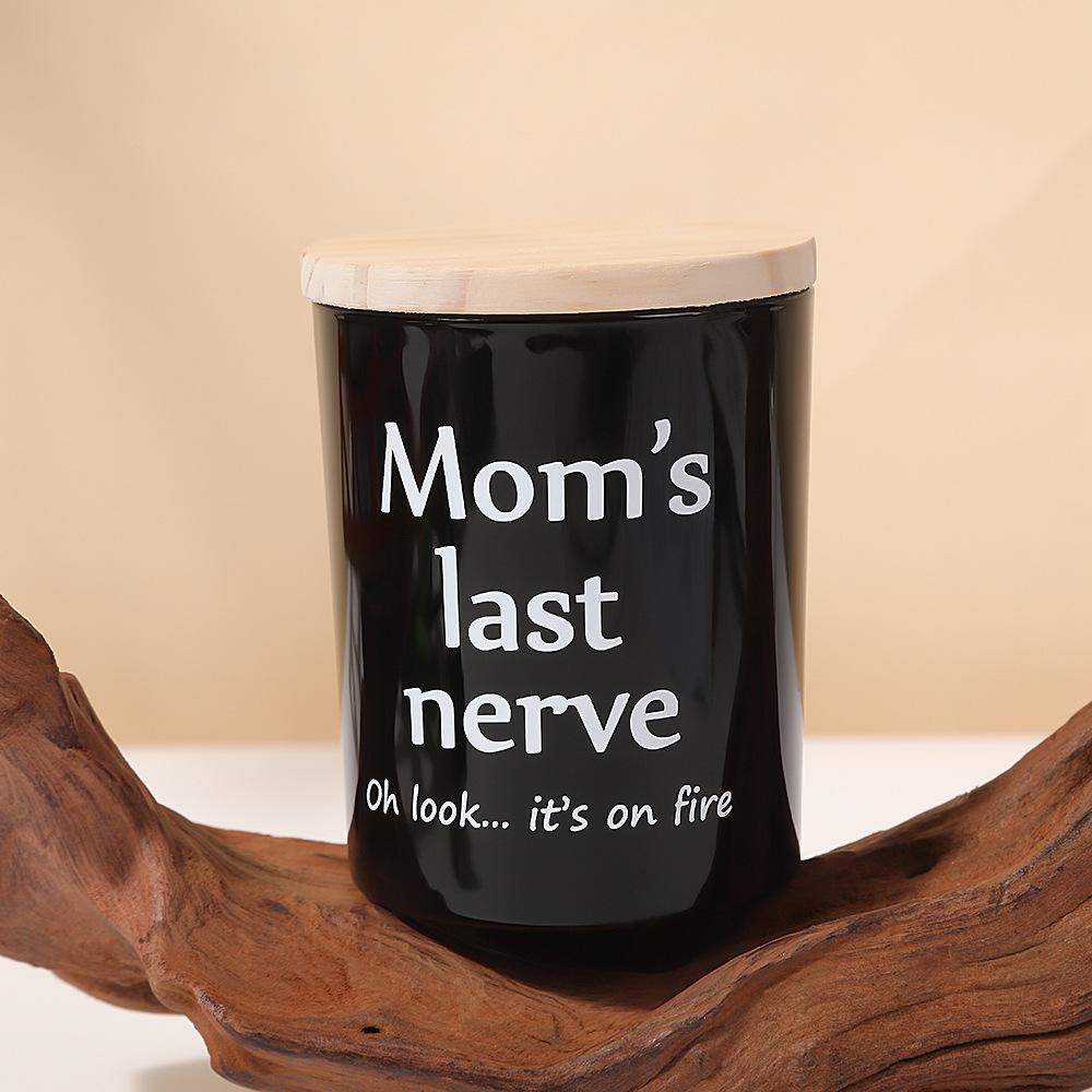 

Mother s Day Wooden Lid Glass Scented Candle Home Fragrance Souvenir Candle Ornament Black - Sandalwood