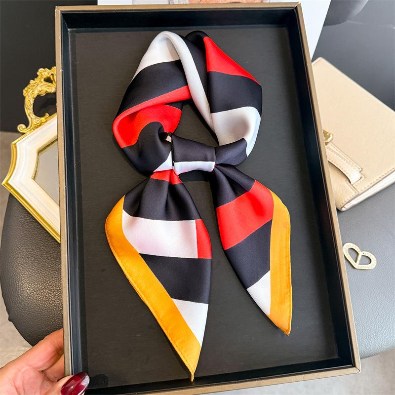 Striped Printed Silk Like Square Scarf For Women Fashion