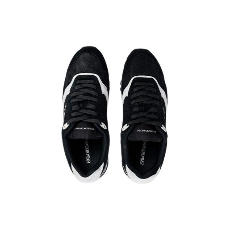 Emporio Armani Two-Layer Cowhide Thick Sole Comfortable Running Shoes Low Top Casual Shoes Men Sneakers Navy-Blue Beige X4X642XN951S161