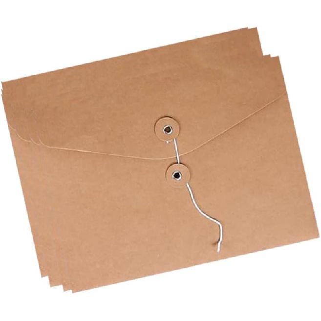 10pcs A4 Kraft Paper Envelopes Portfolio Foolscap File Folders Document Folder with String Fastener Closure Wallet Pockets File Bags Storage Pouch