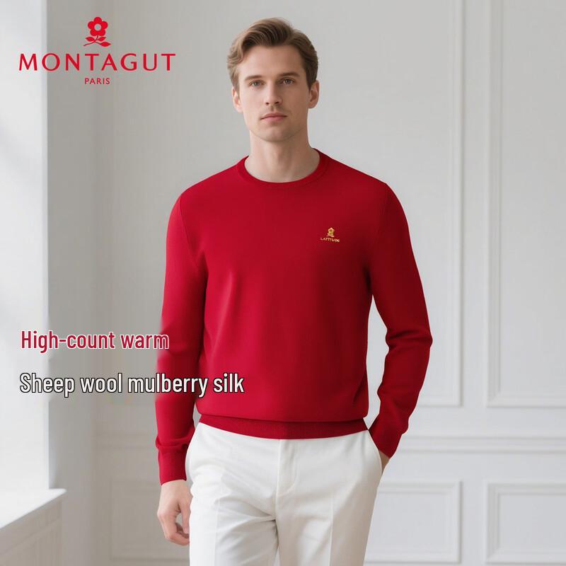 MONTAGUT Men's Merino Wool & Silk Blend Round Neck Sweater