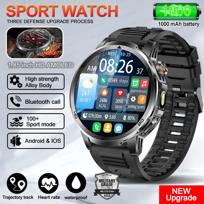 New Outdoor Military 1.85-inch AMOLED Smart Watch Fitness Clock Men 1000mAh Battery 10ATM Waterproof HD Call Bracelet Men