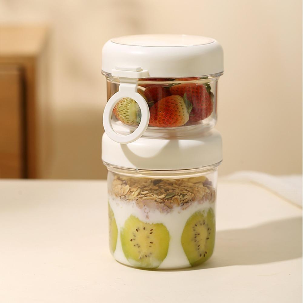 Transparent Breakfast Cup 2 Layer Oatmeal Cup Portable Food Storage Container  Office