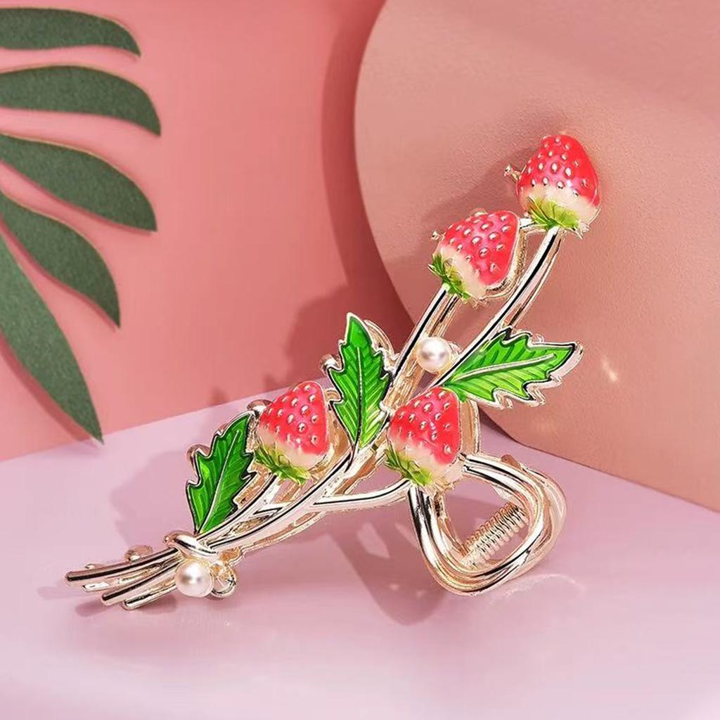 1pc Sweet Gentle Dripping Strawberry Elegant Temperament Grab Clip Summer Simple Metal Hairpin Shark Clip