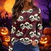 Women's Fashion Print Long Sleeve Top with Round Neck and Side Slits