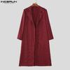INCERUN Autumn Men Long Sleeve Striped Open Front Long Cardigan Coats Windbreaker