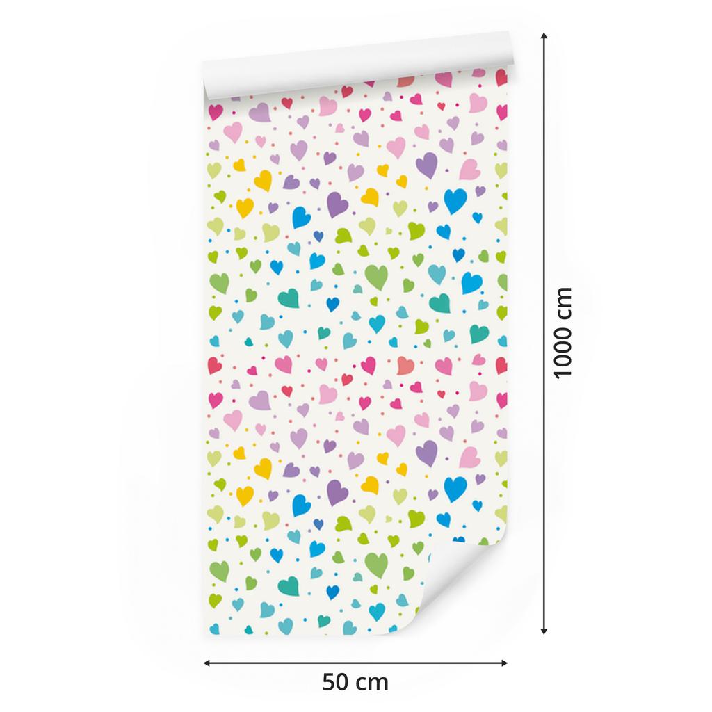 Colorful Little Hearts Wallpaper for Living Room and Bedroom 50x1000